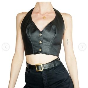 Uo leather cropped halter top